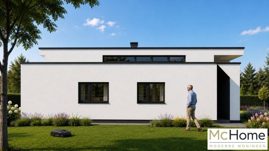 Moderne gelijkvloerse woning B-100-v1 met verhoogde woonkamer en overdekt terras