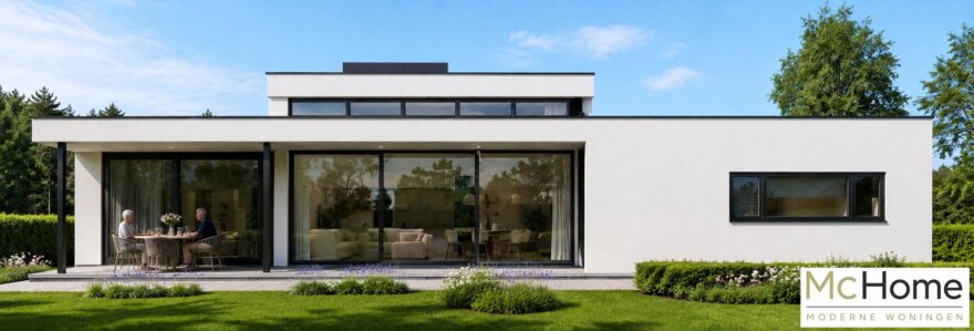 Moderne gelijkvloerse woning B-100-v1 met verhoogde woonkamer en overdekt terras