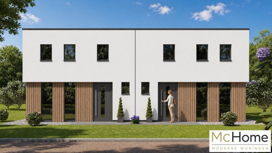 beklijk de beelden van TK-48 2 onder 1 kap geschakelde woningen met plat dak 