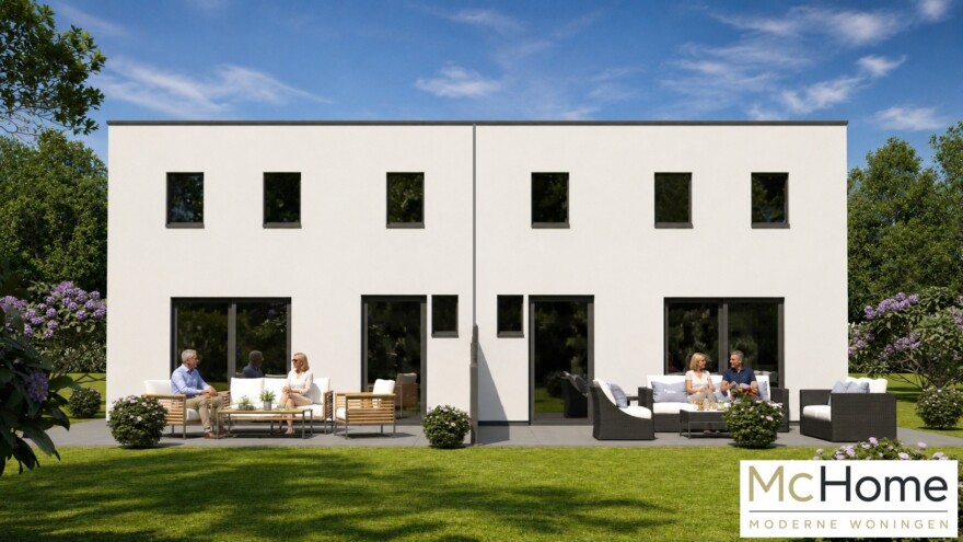 beklijk de beelden van TK-48 2 onder 1 kap geschakelde woningen met plat dak 