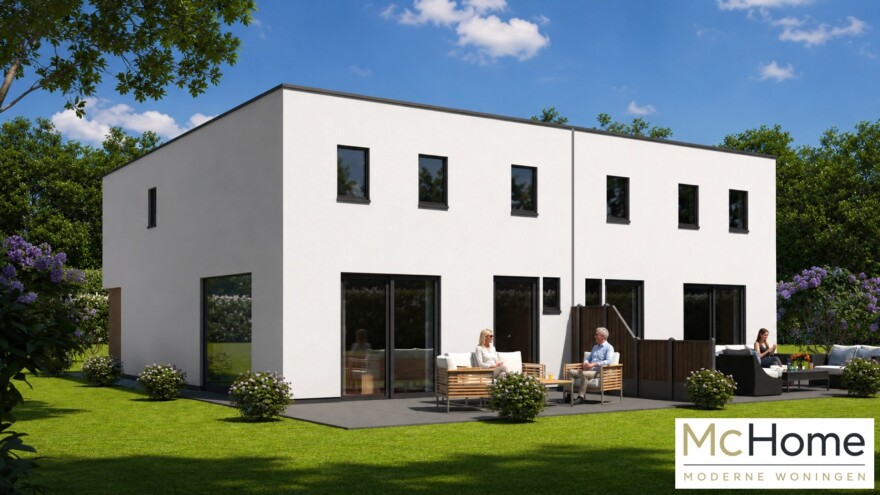 beklijk de beelden van TK-48 2 onder 1 kap geschakelde woningen met plat dak 