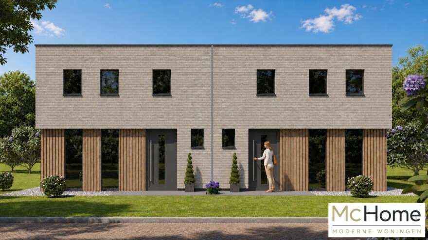 beklijk de beelden van TK-48 2 onder 1 kap geschakelde woningen met plat dak 