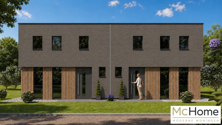 beklijk de beelden van TK-48 2 onder 1 kap geschakelde woningen met plat dak 