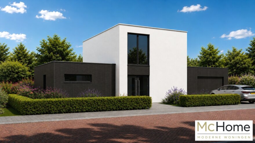 Moderne kubistische woning M-401 met plat dak, inpandige garage en grote glaspartijen