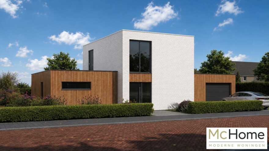 Moderne kubistische woning M-401 met plat dak, inpandige garage en grote glaspartijen