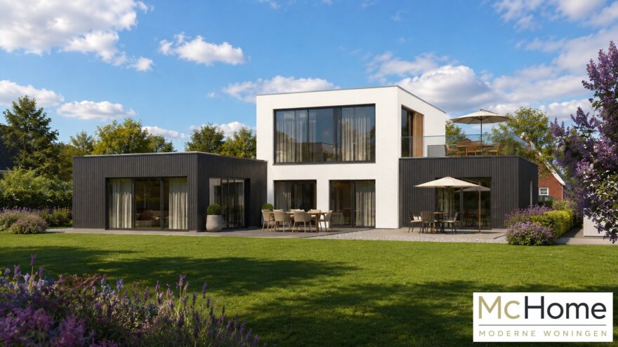 Moderne kubistische woning M-401 met plat dak, inpandige garage en grote glaspartijen