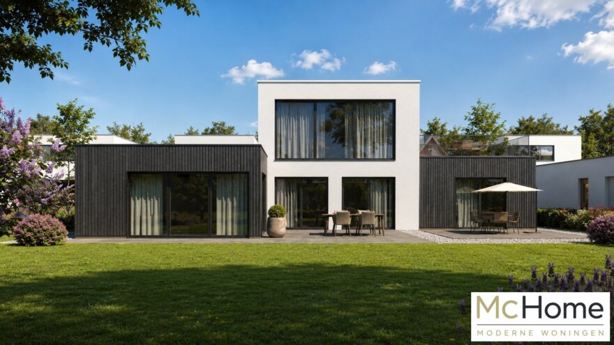 Moderne kubistische woning M-401 met plat dak, inpandige garage en grote glaspartijen