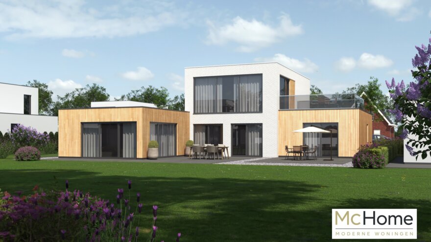 Moderne kubistische woning M-401 met plat dak, inpandige garage en grote glaspartijen