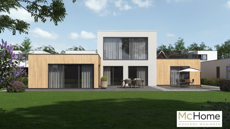Moderne kubistische woning M-401 met plat dak, inpandige garage en grote glaspartijen