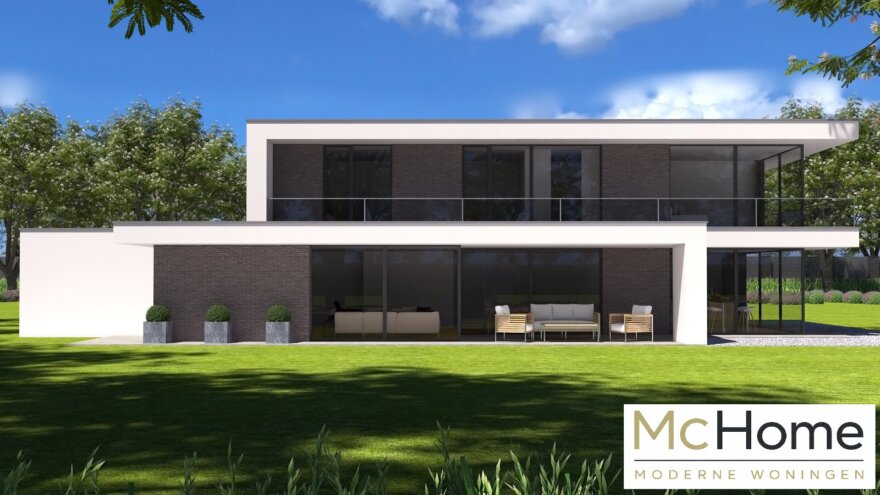 Modern architect-ontwerp kubistische woning M-382  met grote glaspartijen en inpandige garage