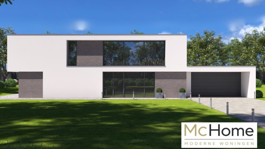 Modern architect-ontwerp kubistische woning M-382  met grote glaspartijen en inpandige garage