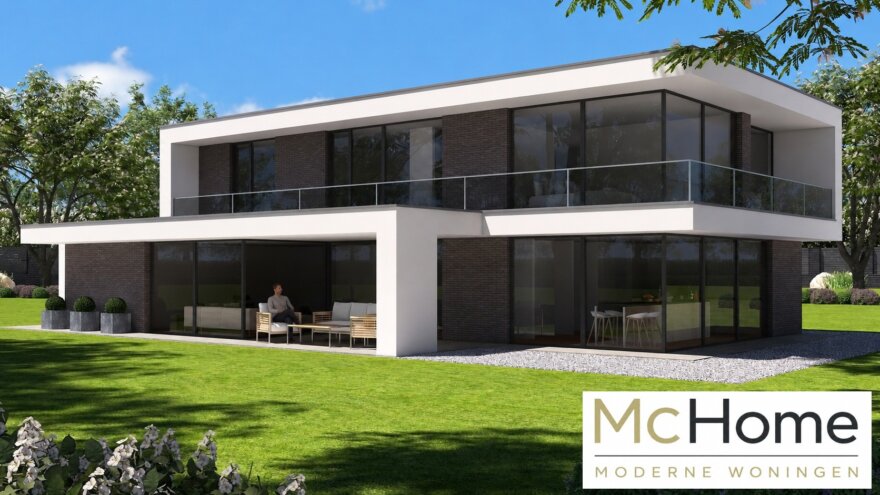 Modern architect-ontwerp kubistische woning M-382  met grote glaspartijen en inpandige garage