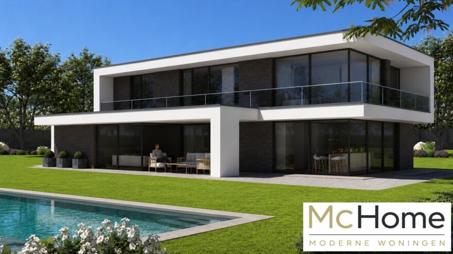 Modern architect-ontwerp kubistische woning M-382  met grote glaspartijen en inpandige garage