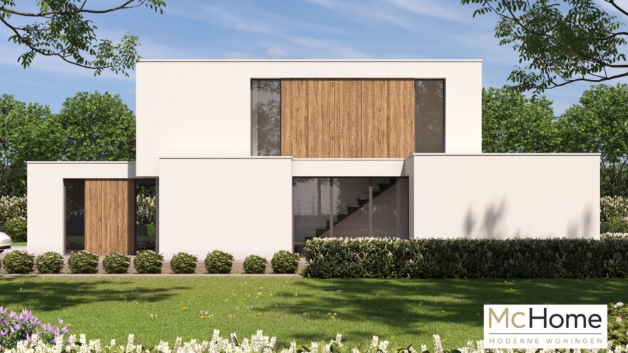 Moderne kubistische levensloopbestendige woning M-397 met plat dak van MC HOME