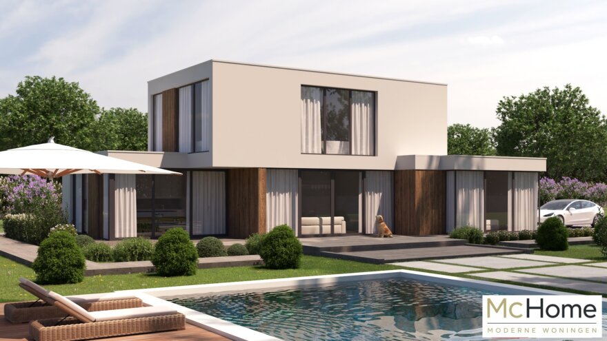 Moderne kubistische levensloopbestendige woning M-397 met plat dak van MC HOME