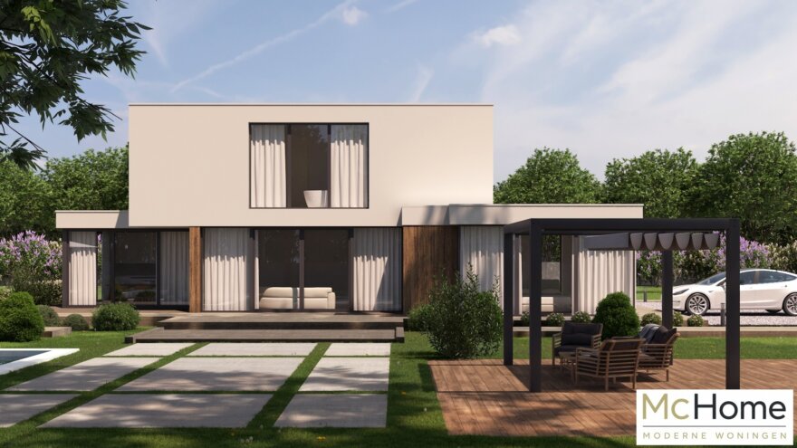 Moderne kubistische levensloopbestendige woning M-397 met plat dak van MC HOME
