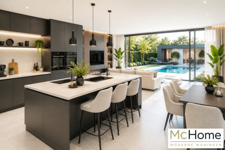 Modern interieur van de levensloopbestendige kubistische woning M-397 van MC HOME