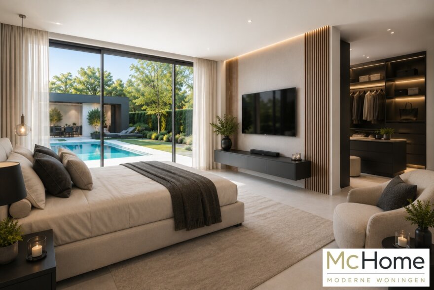 Modern interieur van de levensloopbestendige kubistische woning M-397 van MC HOME