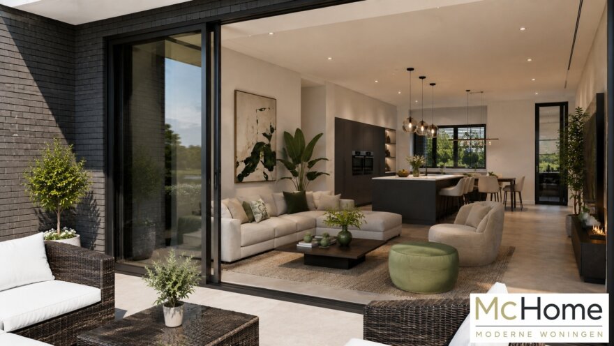 Modern interieur van de kubistische villa M-377 met luxe leefruimtes en eigentijdse inrichting