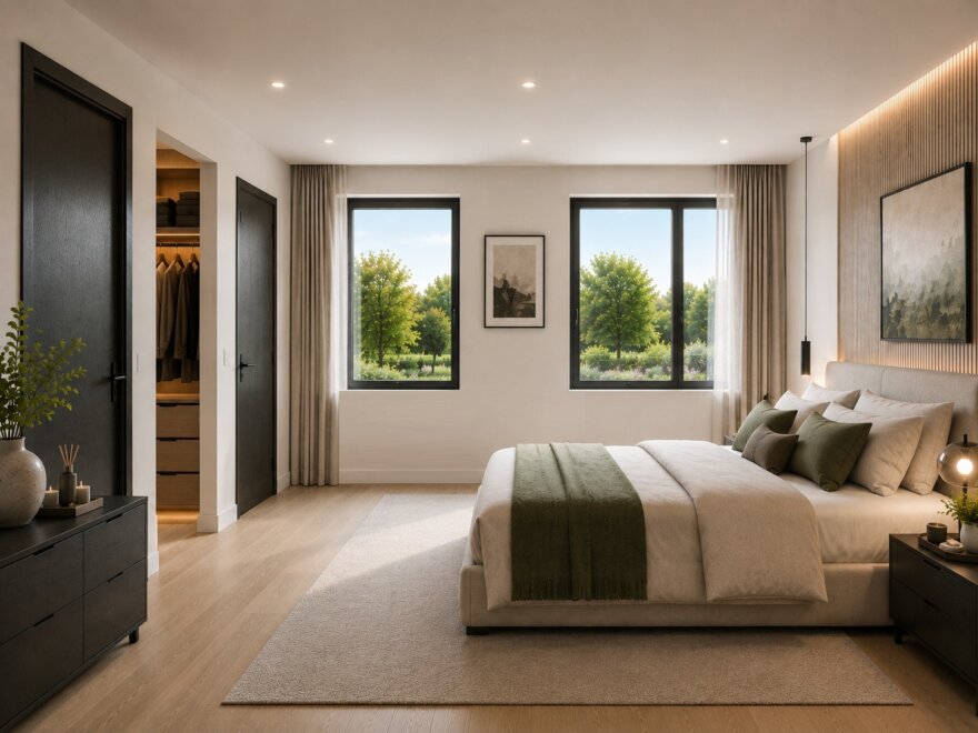 Modern interieur van de kubistische villa M-377 met luxe leefruimtes en eigentijdse inrichting