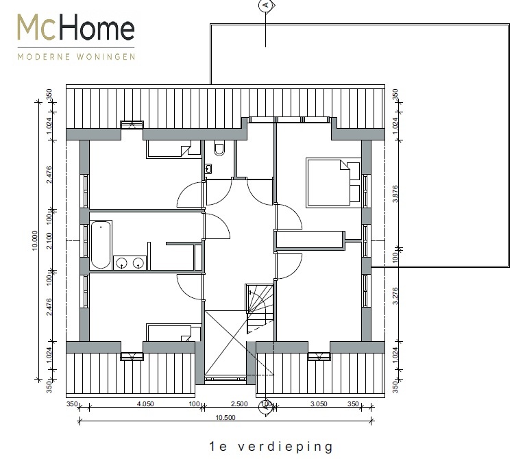 Plattegrond begane grond woning K-69 met woonkamer, leefkeuken en extra kamer