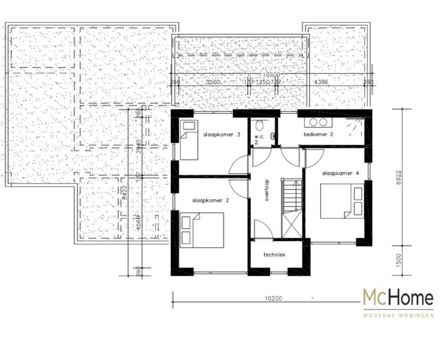 Plattegronden moderne kubistische villa M-377 met levensloopbestendige indeling en eerste verdieping