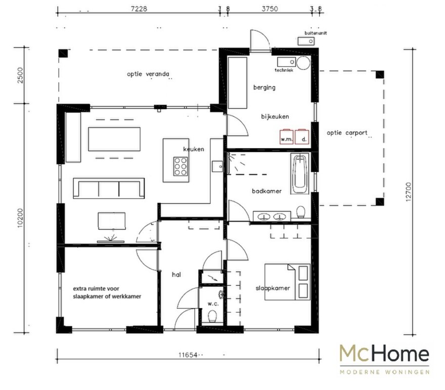 McHome.nl B184 bungalow met plat dak plattegrond indelingen nieuwbouw