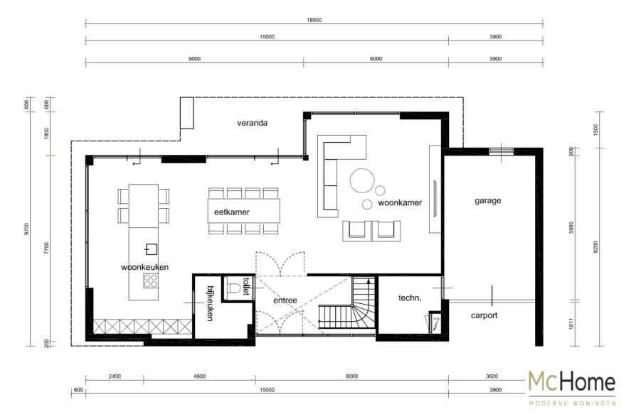 bekijk de plattegrond en indeling van ontwerp M-382 type L en XL