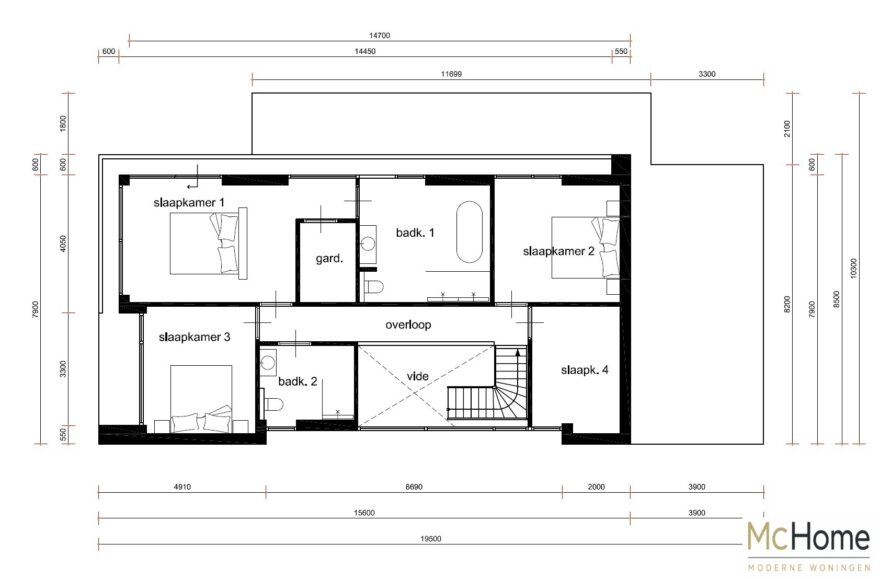 bekijk de plattegrond en indeling van ontwerp M-382 type L en XL