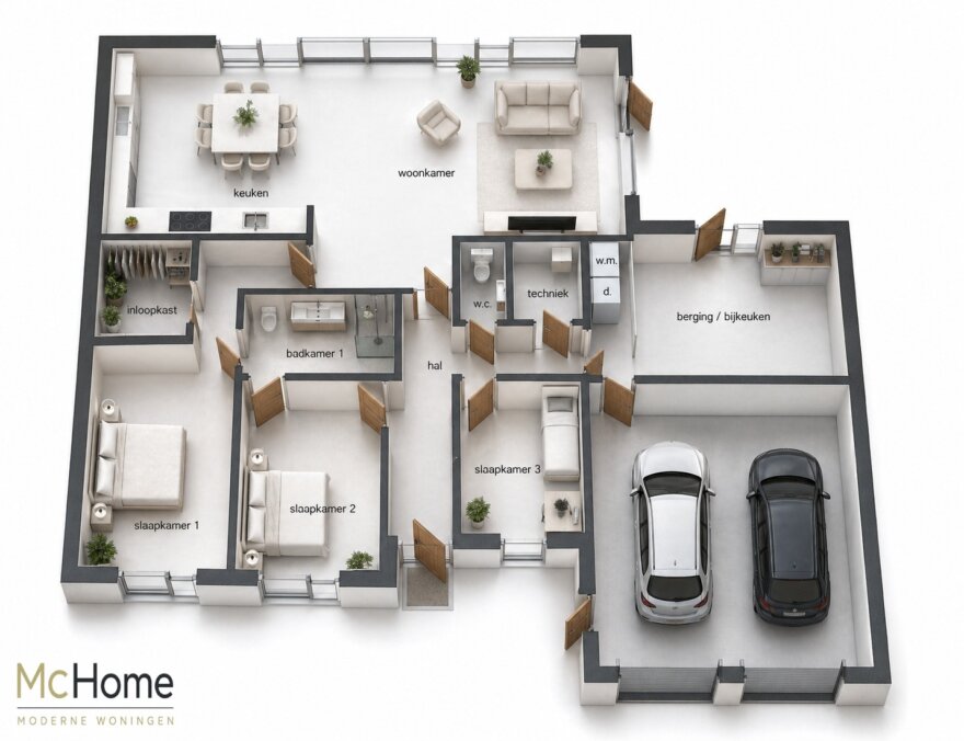 bekijk de plattegrond en indeling van een royale bungalow 200 m2