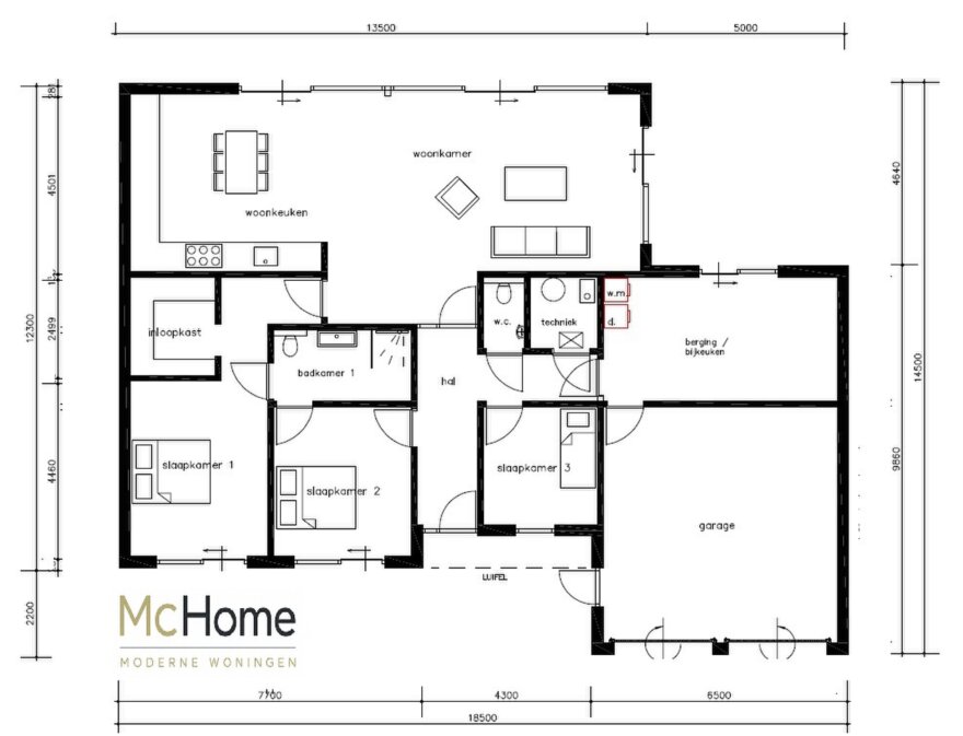 bekijk de plattegrond en indeling van een royale bungalow 200 m2