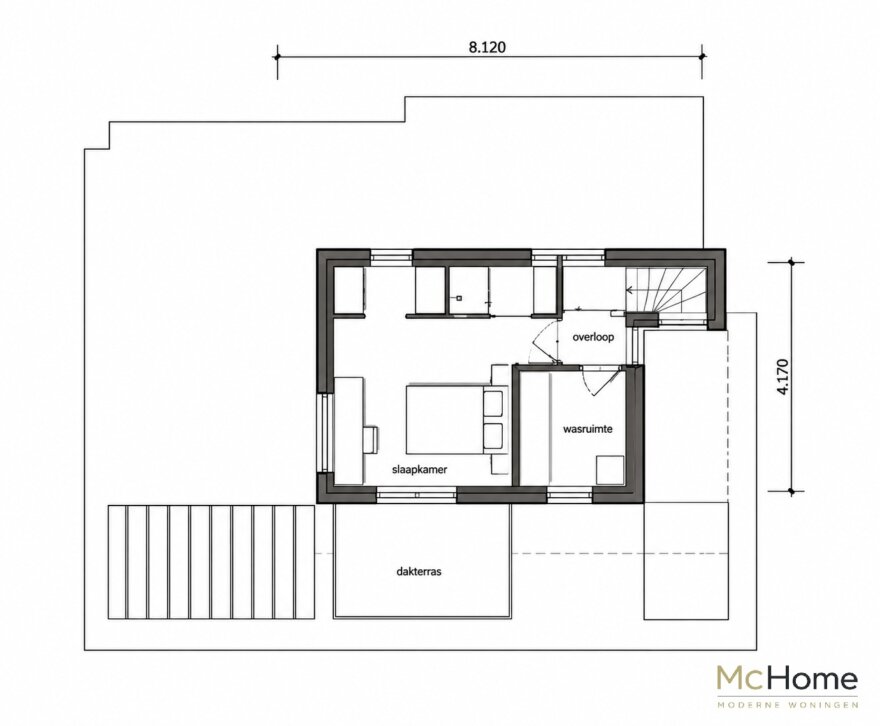 Plattegrond moderne kubistische woning M-412 met 131 m² begane grond en 41 m² verdieping