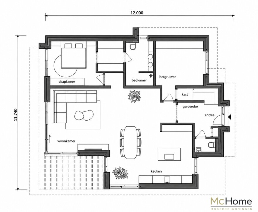 Plattegrond moderne kubistische woning M-412 met 131 m² begane grond en 41 m² verdieping
