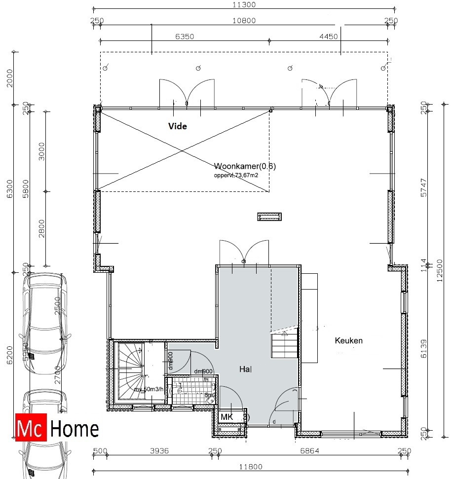 plattegrond moderne kubistische villa  eigentijds ontwerp met hoge grote veranda M58 Mc-Home