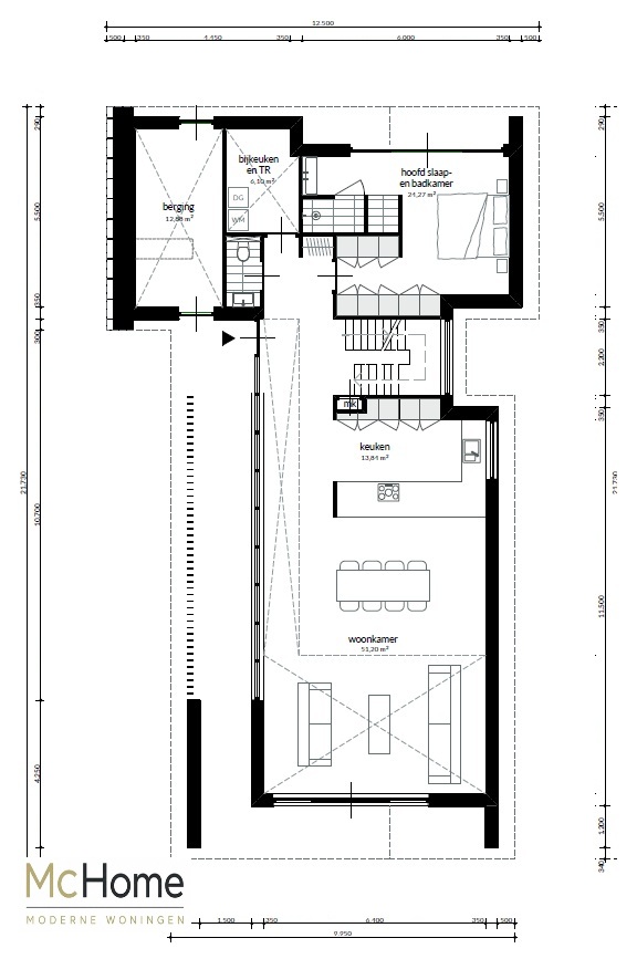 Moderne schuurwoning LH-20 met zwarte gevelbekleding, stalen dak en grote glasgevel