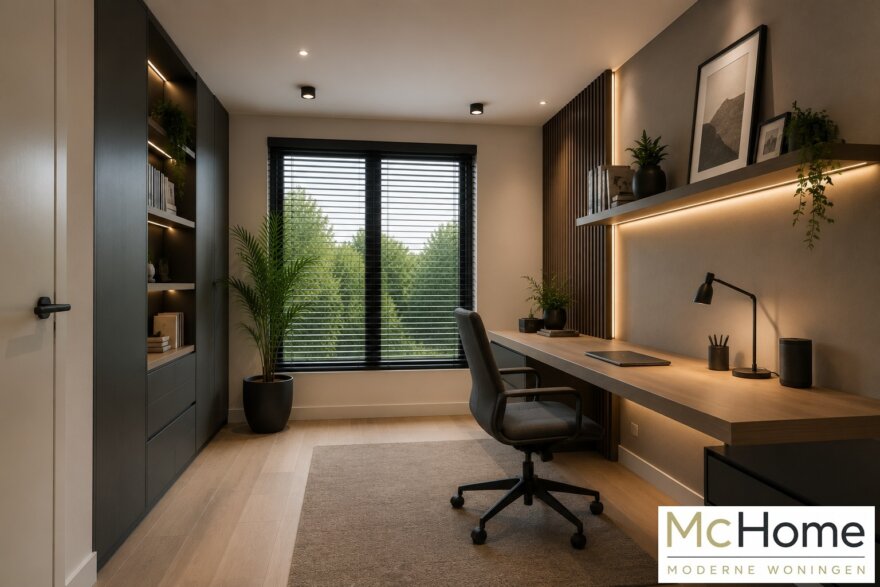 Modern interieur van de levensloopbestendige kubistische woning M-397 van MC HOME