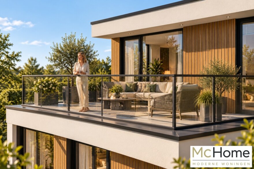 Moderne kubistische woning M-412 van McHome met plat dak en optioneel dakterras