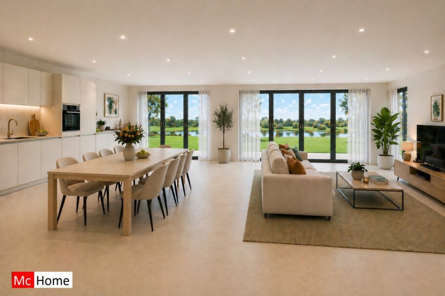 www.McHome.nl type B19 keuken en woonkamer visualisatie voorbeeld